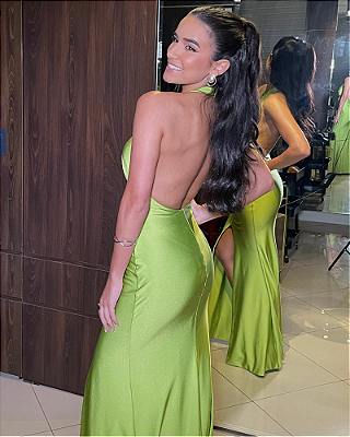 vestido detalhe trançado verde