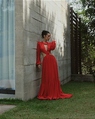 vestido costas abertas vermelho