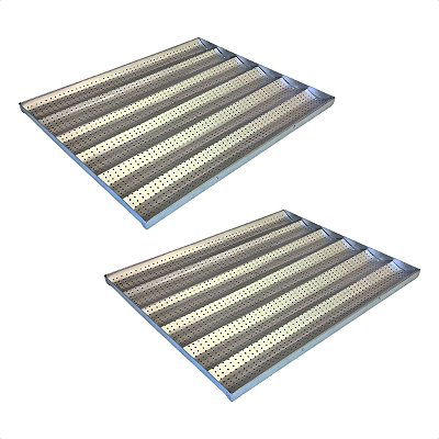 2 Assadeiras Esteira Pão Francês Canaletas 6 Ondas 70 x 58 cm Alumínio