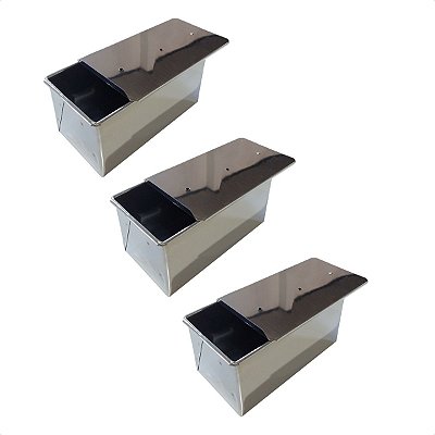 3 Formas Pão Forma c/ Tampa Baby 20 x 10 x 10 cm Inox