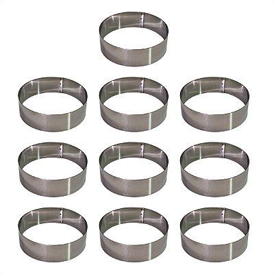 10 Aros Modelador Pão Hambúrguer 10 x 3 cm Inox 0,6 mm