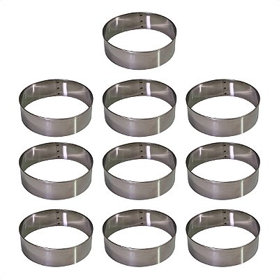 10 Aros Modelador Pão Hambúrguer 11 x 3 cm Inox