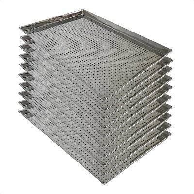 10 Assadeiras Perfuradas 60 x 40 x 3 cm Inox
