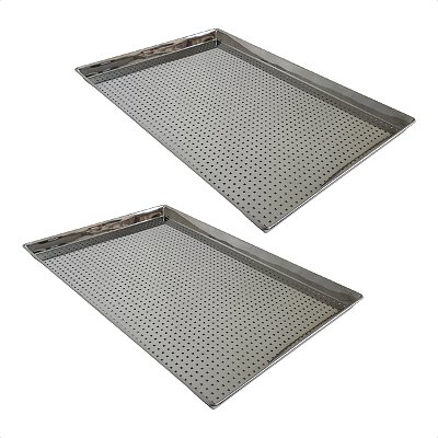 2 Assadeiras Perfuradas 60 x 40 x 3 cm Inox