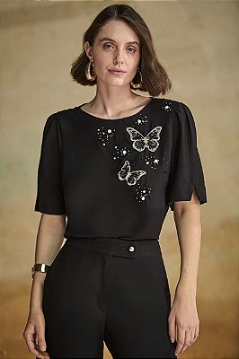 Blusa Borboletas Pedraria