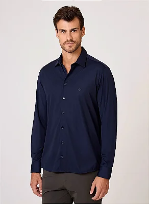 Camisa Social Slim Com elastano Azul Marinho