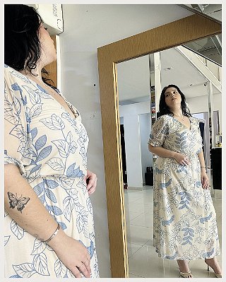 Vestido Tule Folhas Azul