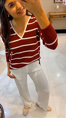 Blusa Tricot Listrada Vermelha