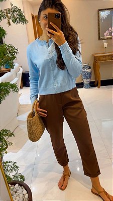 Cardigan Botões Tricot Azul Claro