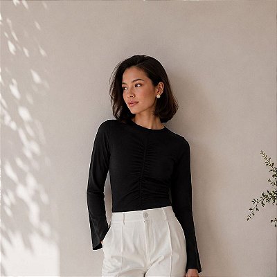 Blusa Lana Tricot Preta