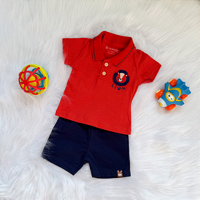 Conjunto Camiseta Pólo Lion e Bermuda Bebê Menino tamanho P 3 meses