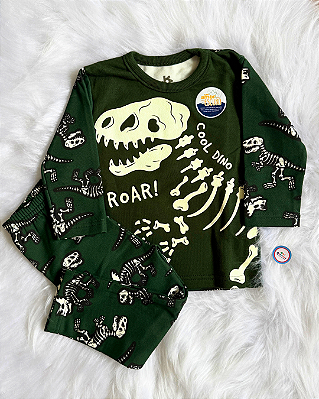 Pijama Infantil De Inverno Brandili Moletom Flanelado Brilha no Escuro Menino Dino Tam 2