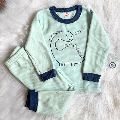 Pijama Infantil De Inverno Brandili Soft Listrado Menino Dinossauro Tam 3