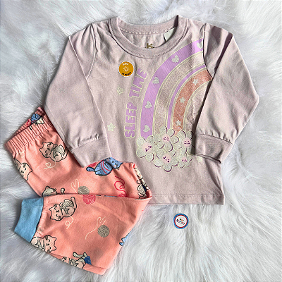 Pijama Infantil De Inverno Brandili Menina Brilha no Escuro Sleep Time Tam 2