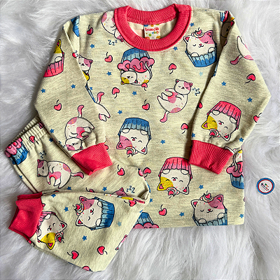 Pijama Infantil De Inverno Brandili Moletom Flanelado Menina Gatinhos Tam 1