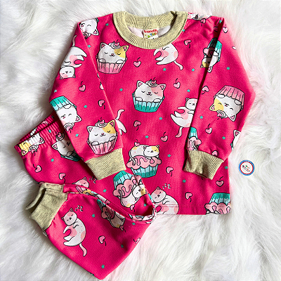 Pijama Infantil De Inverno Brandili Moletom Flanelado Menina Gatinhos Tam 2
