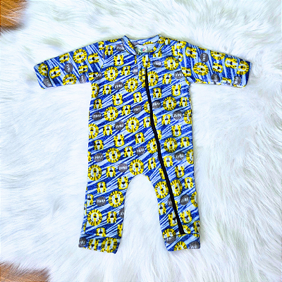 Macacão Soft Longo Com Zíper Veste Fácil Bebê Menino Leãozinho Azul Tam P