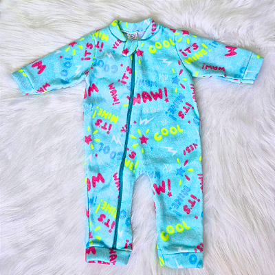 Macacão Soft Longo Com Zíper Veste Fácil Bebê Menina Estampa Verde Água