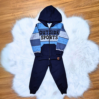 Conjunto Moletom Flanelado Marlan Blusão Com Zíper e Capuz Azul Marinho Mescla Menino Tam 2