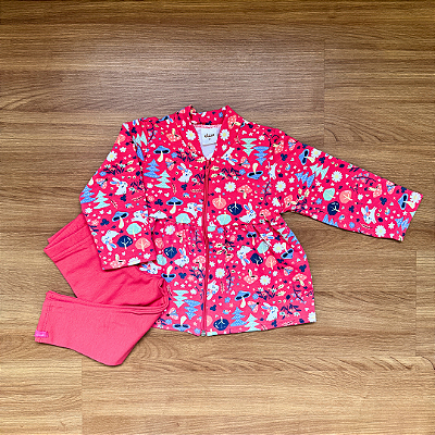 Conjunto Flanelado Elian Casaco Com Zíper e Legging Vermelho Claro Menina Tam 1