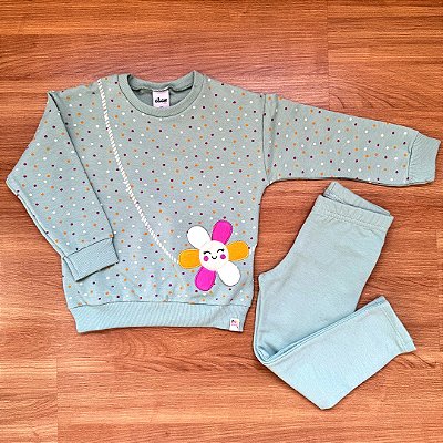 Conjunto Moletom Flanelado Elian Blusão e Legging Verde Menina