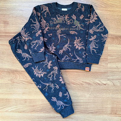 Conjunto Moletom Flanelado Elian Azul Escuro Menino Tam 2