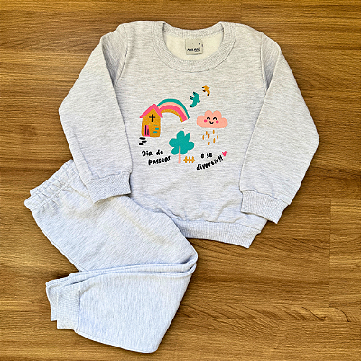 Conjunto Moletom Flanelado Malwee Kids Blusão Cinza Menina Tam 3