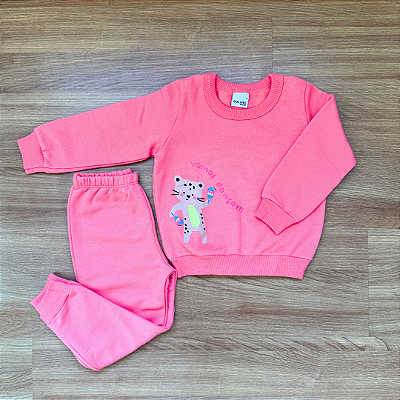 Conjunto Moletom Flanelado Malwee Kids Blusão Salmão Menina Tam 2