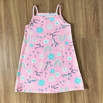Vestido Kamylus Infantil Estampado Alças Rosa