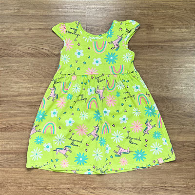 Vestido Kamylus Infantil Estampado Verde Lima Tam 3