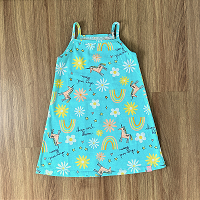 Vestido Kamylus Infantil Estampado Alças Verde Água Tam 1