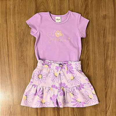 Conjunto Elian Blusa Lilás e Shorts Estampado Lilás Tam 3