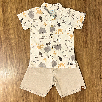 Conjunto Marlan Camisa polo Estampada e Bermuda Off White Tam 3