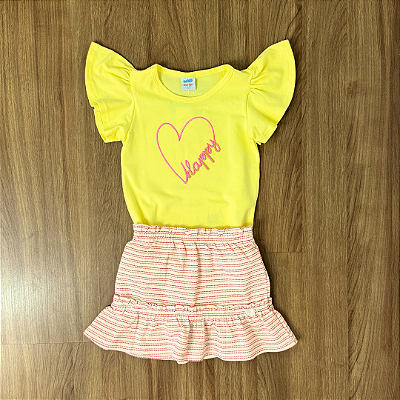 Conjunto Marlan Body Amarelo e Saia Estampada Tam 2