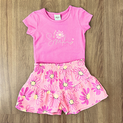 Conjunto Elian Blusa Rosa e Shorts Estampado Rosa Tam 1
