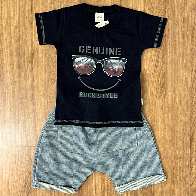 Conjunto Elian Camiseta Estampada Preta e Shorts Moletinho Listrado Verde Tam 2