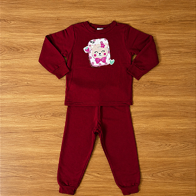 Conjunto Moletom Elian Fúcsia Blusão Estampado Manga Longa E Calça Com Punhos Tam 2