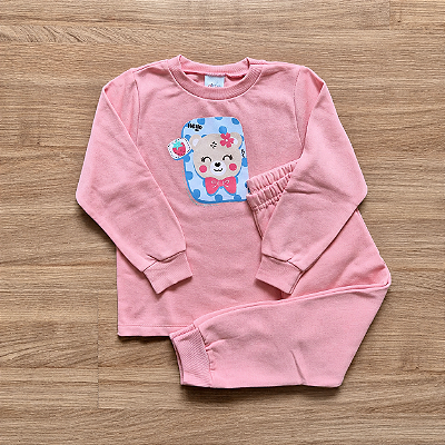 Conjunto Moletom Elian Rosê Blusão Estampado Manga Longa E Calça Com Punhos Tam 3