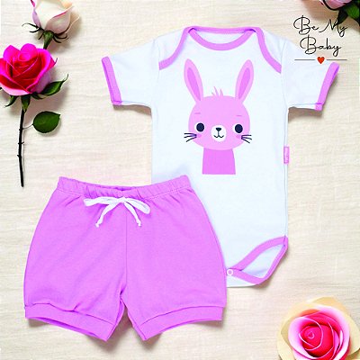 Conjunto Curto para Bebê - Coelhinha Rosa
