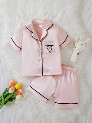 Conjunto de Pijama de Camisa e Shorts de seda Infantil Rosa