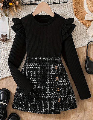 Conjunto xadrez em tricot preto premium