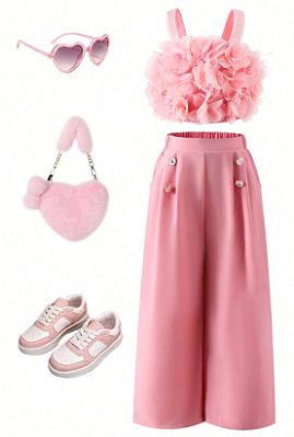 Conjunto com flor 3d e calça pantalona luxo