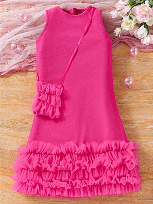 Vestido de verão sem mangas na moda Tween Girl com bainha de renda