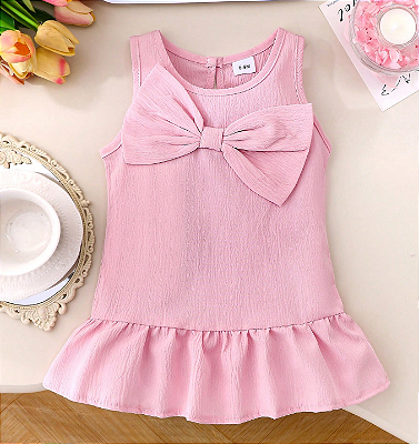 1 Peça Vestido Sem Mangas com Babado de Laço 3D Elegante e Requintado para Meninas, Verão