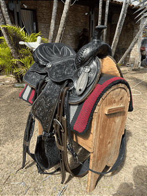 Sela Quarto de Milha Cavalgada Premium Preta + Manta QM Imports