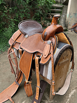 Sela Prova de Laço Team Roping Profissional All Mat + Manta QM Imports