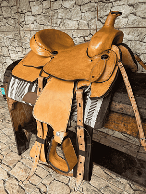 Sela Team Roping Profissional Couro Liso + Manta QM Imports