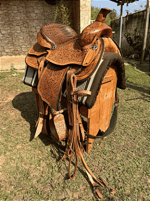 Sela Prova de Laço Team Roping Profissional + Manta QM Imports