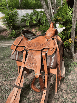 Sela Prova de Laço Half Notch Team Roping Competição + Manta QM Imports