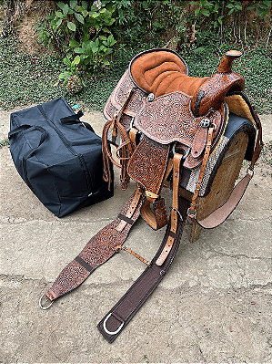 Sela Prova de Laço Team Roping Pro Confort + Manta QM Imports